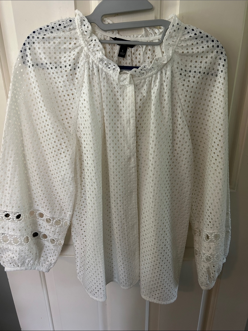 Banana Republic White Eyelet Ruffled Neck Blouse
